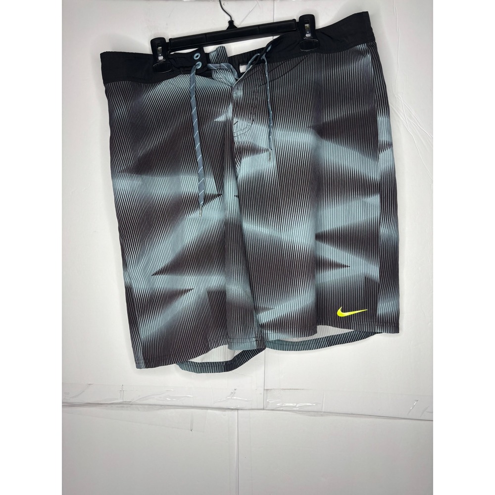 Nike Mens Board Shorts Size 36 Black Blue Geometric Optic Print Swim Trunks